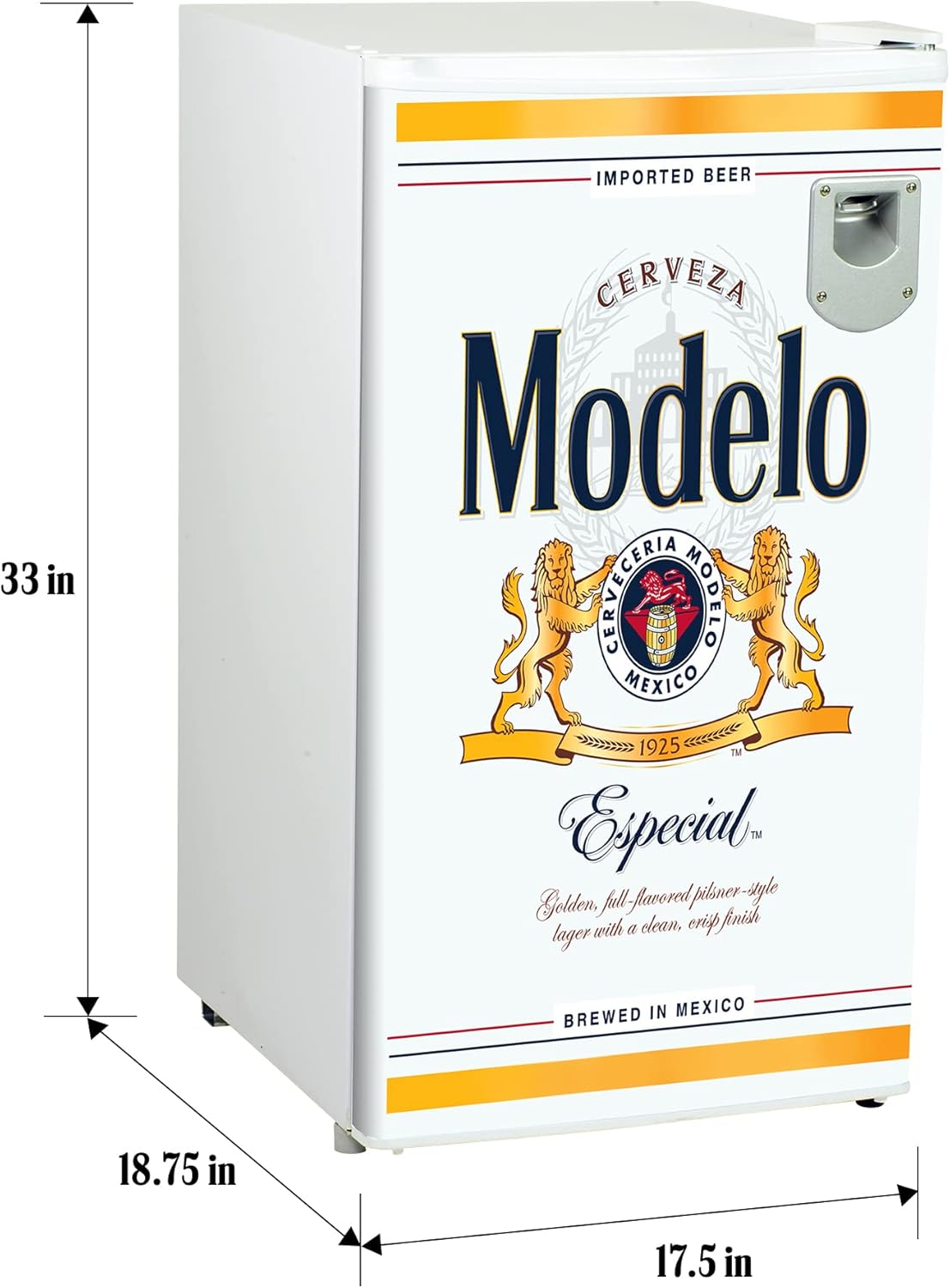 Modelo Mini Fridge — interior view with adjustable glass shelves and door storage